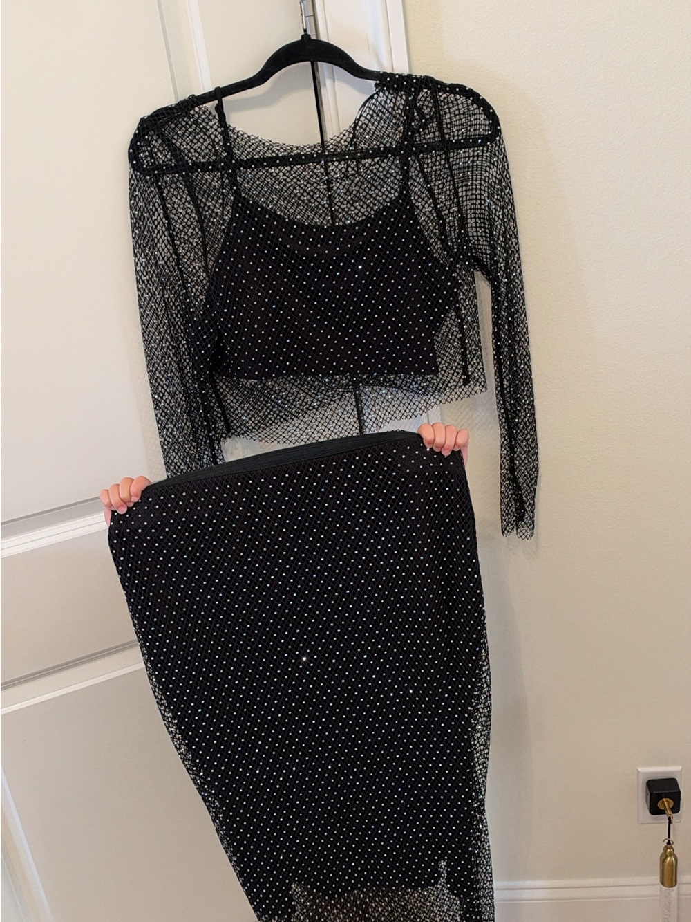 Black Rhinestone Mesh Midi Skirt - Sparkle Overlay Midi for Women